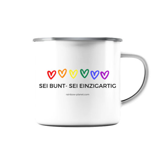 Supporter Shirt - Sei bunt! - Emaille Tasse (Silber)